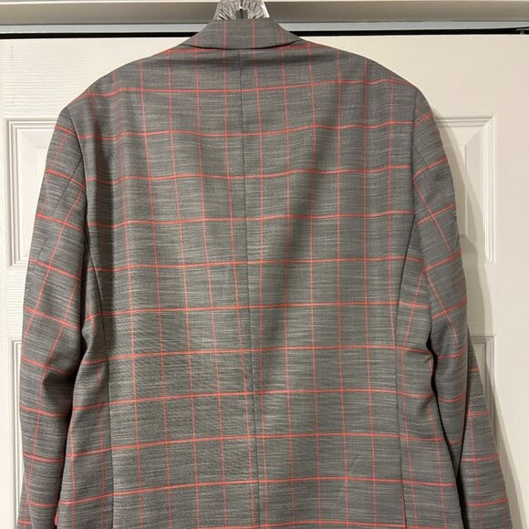 Mens PAISLEY & GRAY Sz 42L Gray & Peach Plaid Slim Fit Suit Jacket Sport Coat - Picture 12 of 13